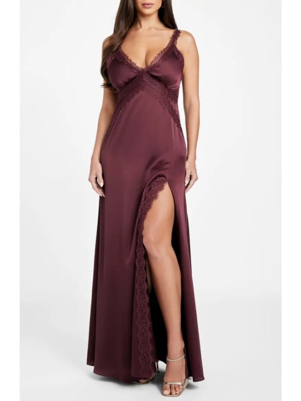 Marciano By Guess Jael Lace Detail Satin Slipdress Purple Bridesmaid Evening 2